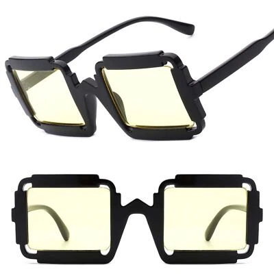 Bold Avant-garde Design Geometric Square Black & Yellow Sunglasses Mens Womens - Image 1 of 3