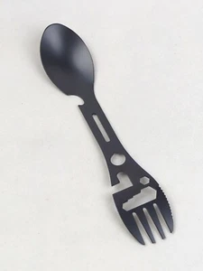 9-in-1 Multi-Tool SPOON & FORK, Camping, Hiking, Car, Stainless BLACK Finish NEW - Picture 1 of 12