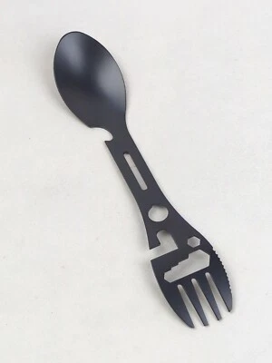 9-in-1 Multi-Tool SPOON & FORK, Camping, Hiking, Car, Stainless BLACK Finish NEW - Image 1 of 4