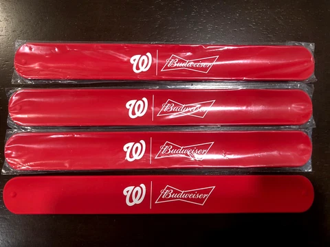 WASHINGTON NATIONALS BUDWEISER RED SLAP BRACELETS - FROM NATS PARK - LOT OF 4 Cover