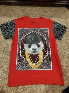 Fresh Laundry Panda Bear T-Shirt Medium SS Red Rapper Hat Gold Chain - Picture 1 of 3