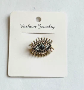 PIN BROCHE MAL DE OJO PERLA CRISTAL TONO DORADO ESTILO VINTAGE - Imagen 1 de 2