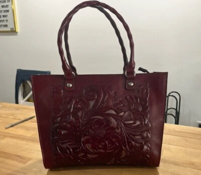 Patricia Nash Zancona Cut Out Tooling Tote British Ox-Blood - Image 1 of 4