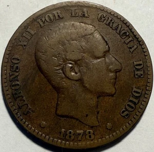 SPAIN - Alfonso XII - 10 Centimos 1878 OM - Km-675 - FREE USA Shipping! - Picture 1 of 2