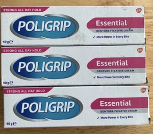 3 cremas fijadoras dentales esenciales Poligrip 40 g retención segura sin sabor - Imagen 1 de 1