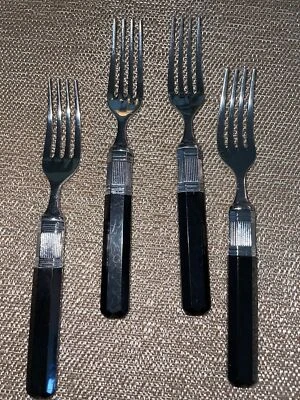 Juego de 4 tenedores de ensalada Mikasa Prisma ébano negro y plateado Foto 1 de 4