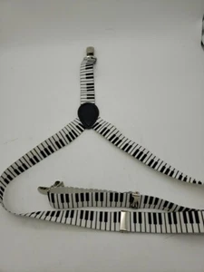 PIANO KEY DESIGN SUSPENDERS ADJUSTABLE SILVER TONED SNAPS - Bild 1 von 3