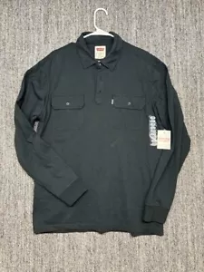 Levi’s Black Collared 1/4 Button Polo Shirt Size Large Mens Henley Regular Fit - Picture 1 of 9
