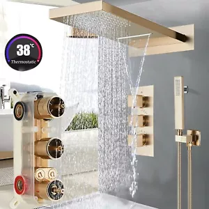 Thermostat Gold Unterputz Duscharmatur Set Duschsystem Dusch Kopf Brause iBox - Bild 1 von 11