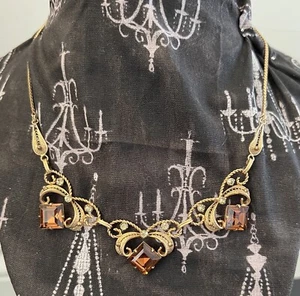 Vintage Signed Van Dell Gold Filled Smokey Topaz Filagree Designer Necklace #13 - Picture 1 of 8
