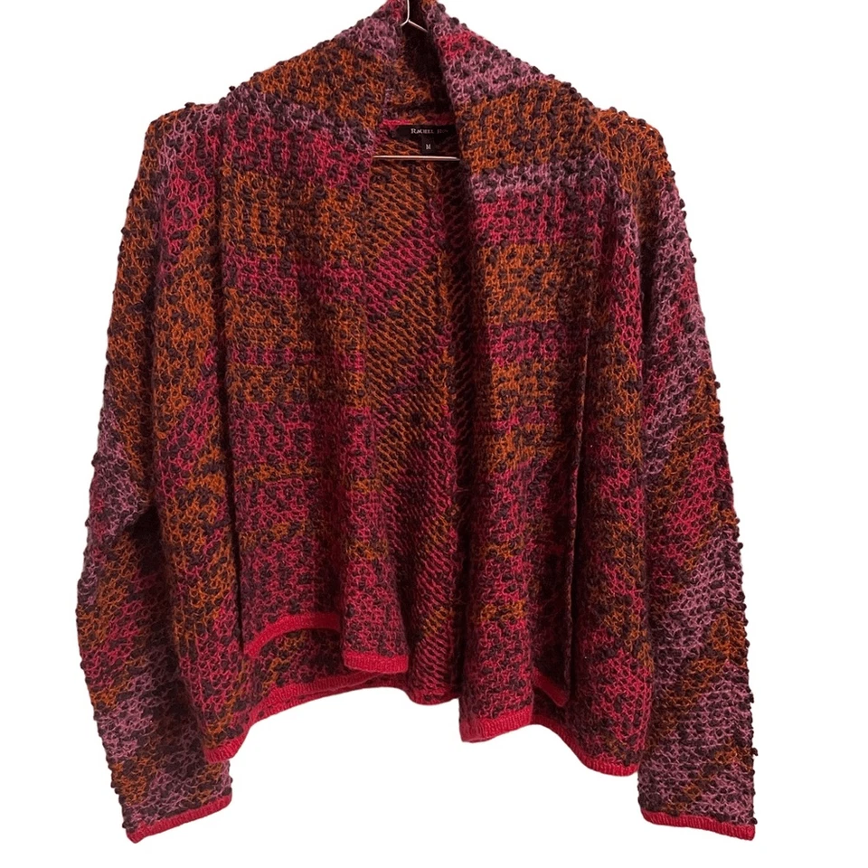 Rachel Roy Purple Orange Wool Blend Knit Open Front Cardigan Sweater Size MED - Imagem 1 de 4