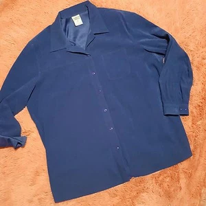 Allison Daley Sz 24W Shirt Womens Plus Size Blue Button Front Soft Career Blouse - Foto 1 di 4