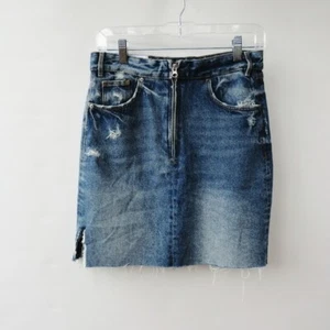 Zara Size Small Western TRF IX'D Makers Denim Upcycled Distressed Jean Skirt  - Picture 1 of 12