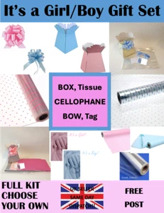 Baby BOY GIRL gift set, Florist DIY FRESH FLOWER BOUQUET KIT tissue Paper BOW - Picture 1 of 38