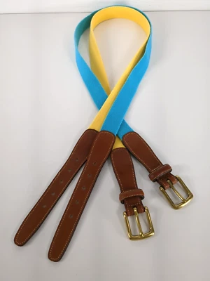 2 cinturones de cuero de lona Lands End vintage talla 34 para mujer años 80 90 azul amarillo Foto 1 de 4