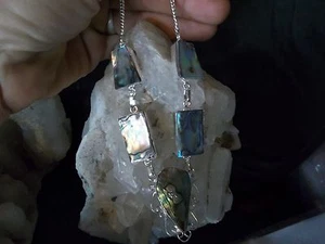 HERMOSO COLLAR ARTESANAL CONCHA DE ABULÓN 5 PIEDRAS LG 19" JOYERÍA HECHA A MANO - Imagen 1 de 6