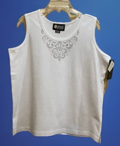 NWT Christine Alexander Swarovski Studded White Tank Top Size XL - Picture 1 of 9