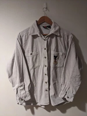 Vintage 90s Mickey Mouse Inc Disney Mirror Corduroy Off White Button Up Shirt - Изображение 1 из 4