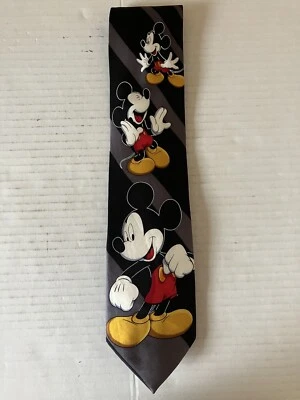 Corbata de hombre Mickey Unlimited corbata seda satinada Mickey Mouse negra gris a rayas 58" Foto 1 de 4