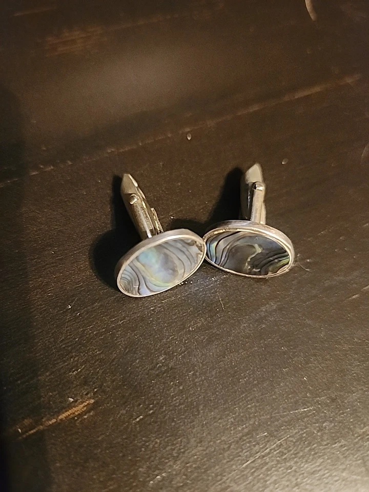 Gemelos vintage de plata y abulón Foto 1 de 4