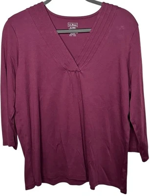 LL Bean 100% Supima хлопок верхний XL щипцы плиссированные v-образным вырезом 3/4 рукав фиолетовый - Изображение 1 из 3