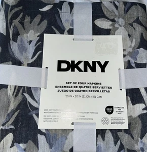 DKNY Baumwolle blau mit blau & grau Blumen 4er Set Servietten 20 x 20 Zoll - Bild 1 von 5