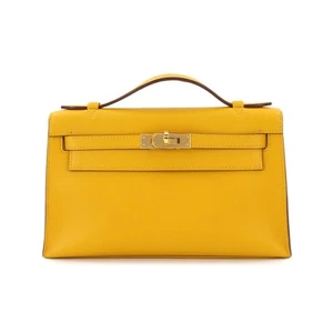 HERMES Pochette Kelly Veau Swift Jaune Amber Hand Bag Purse 90286590 - Picture 1 of 11