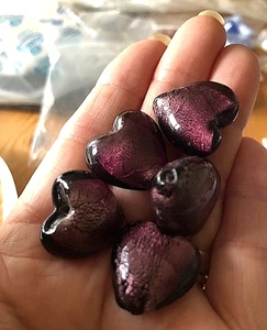 Purple Foil Lampwork Glass Heart Beads 20mm X 10 beads - Picture 1 of 1