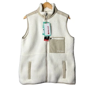 Marmot Vest Womens L Cream Wiley Polartec Sherpa Fleece Thermal Pro Zip Up NEW - Picture 1 of 14