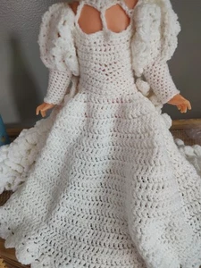 Vestido de novia tejido a mano estilo círculo completo manga abullonada se adapta a muñeca de 16-18"  - Imagen 1 de 11