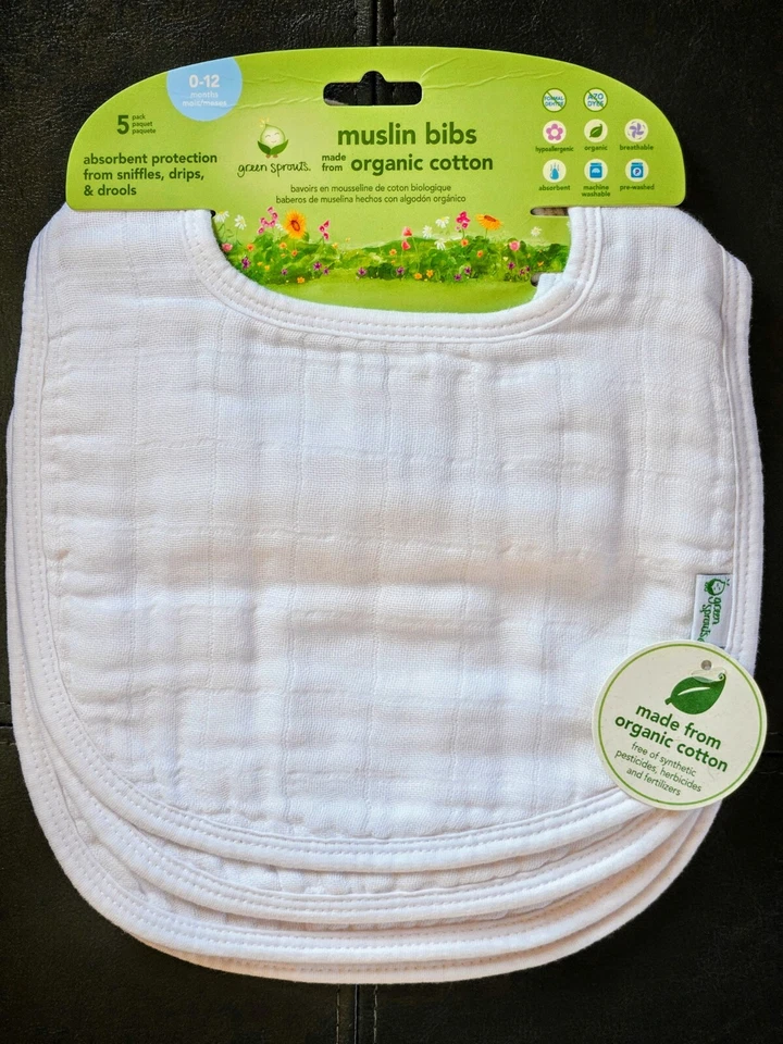 Baberos blancos de muselina orgánica Green Sprouts Stay Dry, juego de 4 Foto 1 de 2