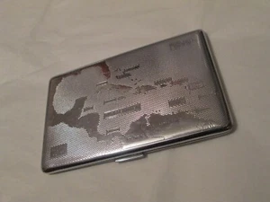Silberfarbenes Metall Zigarettenetui Made in England Atlantik Pazifik Design - Bild 1 von 6