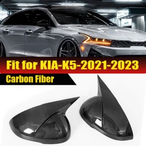 2X FOR 2021-2023 KIA K5 REAL CARBON FIBER SIDE VIEW MIRROR COVER ADD ON OVERLAY - Picture 1 of 10