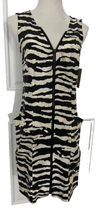 Michael Kors Dress Women Sz 2 Zebra Print Silk Sleeveless Pockets A-Knee Shift - Picture 1 of 10