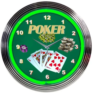 Poker Neon Clock sign Gameroom wall lamp light Dads Game room Casino art Hold em - Picture 1 of 1