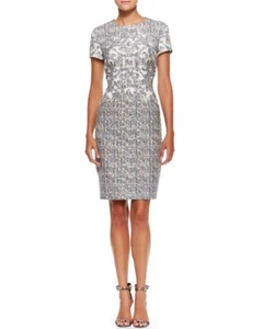 $1.2K ESCADA cotton print sheath dress in sky gray sz 38 6 8 M - Picture 1 of 18
