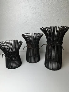 Drei Weizenstapel schwarz Bronze mit Krawatten Kerzenhalter gebraucht F23 - Bild 1 von 13