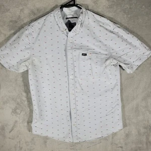 RVCA Shirt Short Sleeve Button Down Mens medium slim blue - Picture 1 of 4