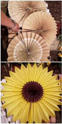 Abanicos con estampado de girasol y encaje decoraciones colgantes de boda Foto 1 de 4