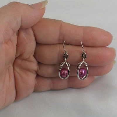 Sterling Silver Rose-Pink Pearl Lucky Lantern Earrings – Faceted Dangle - Image 1 of 4