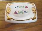 Vintage Hand Painted Ceramic Covered Trinket Dish-Jewelry-Cream W Flowers/Gold