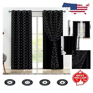 Versatile 4-Piece Blackout Velvet and Sheer Curtains - 52''x63'' Grommet Style - Picture 1 of 8