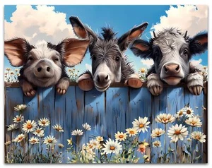 LNLAGBO Farm Animals Canvas Wall Art,Funny Farm Animals Bathroom Decor,Rustic... - Picture 1 of 6