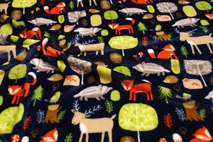Double Sided Supersoft Cuddlesoft Fleece Fabric Material WOODLAND ANIMALS NAVY - Picture 1 of 1