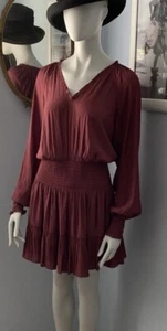 Ramy Brook Scotty Kleid Gr. M Bordeaux Rot Langarm Stufen Gummizug Neu! 425 $. - Bild 1 von 17