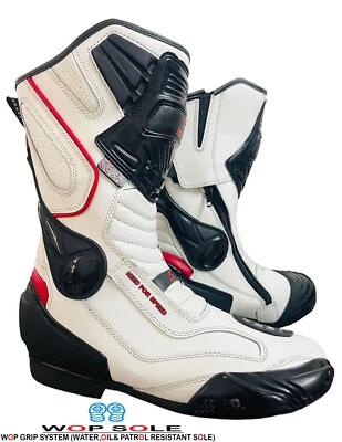 SPEED MAXX LTD Herren weiß & schwarz Motorrad/Motorrad CE Rennstiefel Sport Lederschuhe