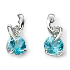 9ct White Gold Blue Topaz and Diamond Earrings GE994T - Picture 1 of 2