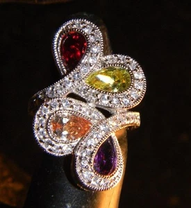 BEAUTIFUL MULTY STONE (Amethyst/Citrine/Peridot/Garnet) SILVER RING - Picture 1 of 3