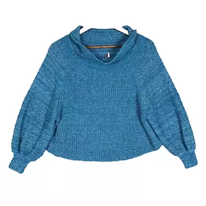 Free People Edessa Sweater Women's XS Blue Marled Knit Off The Shoulder Preppy - Picture 1 of 12