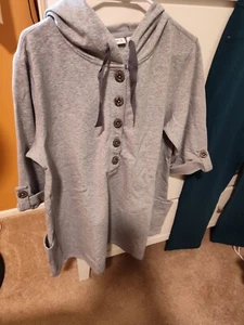 SUSAN GRAVER WOMEN'S SIZE LARGE BRUSHED FRENCH TERRY HOODED TOP WITH SIDE... - Picture 1 of 14